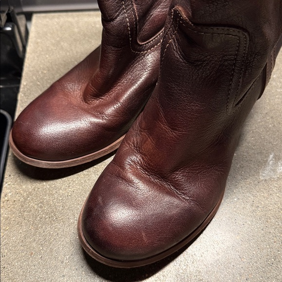 Felmini tobacco Brown Leather Western Stitching Pull Up Tabs Ankle Booties - Picture 9 of 9